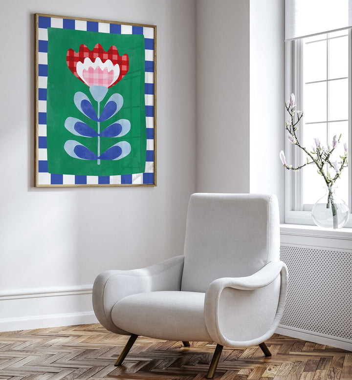 Bright and colorful Checkered Flower, Floral Flower Paintings by Elena Ristova, adding charm to any space.
