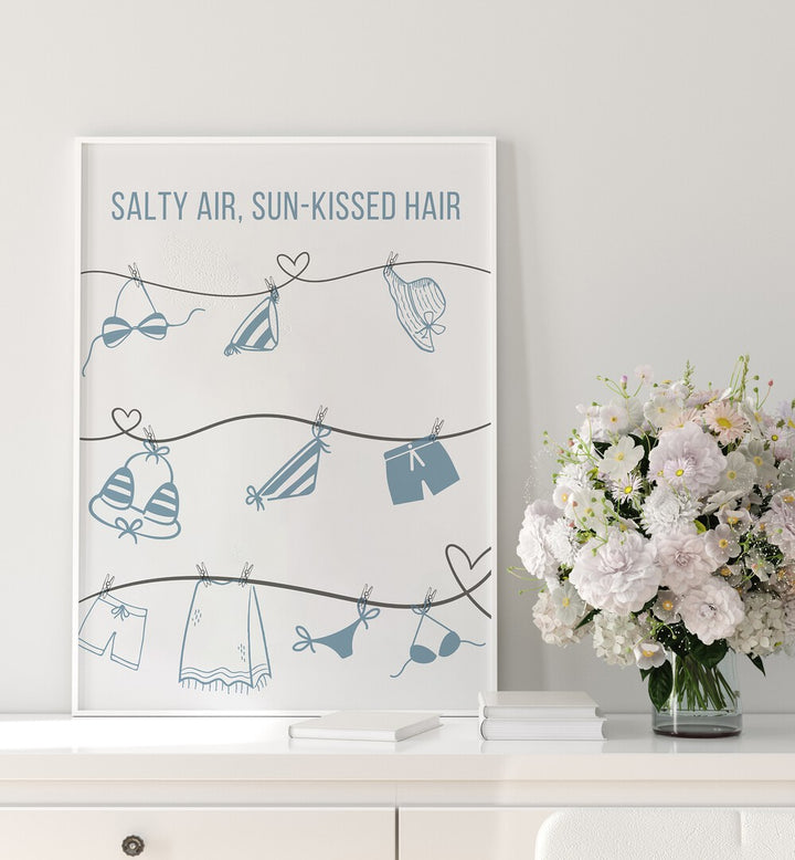 Coastal charm showcased in SALTY AIR - CLOTHESLINE, BEACH PAINTINGS, perfect for beach-inspired decor.