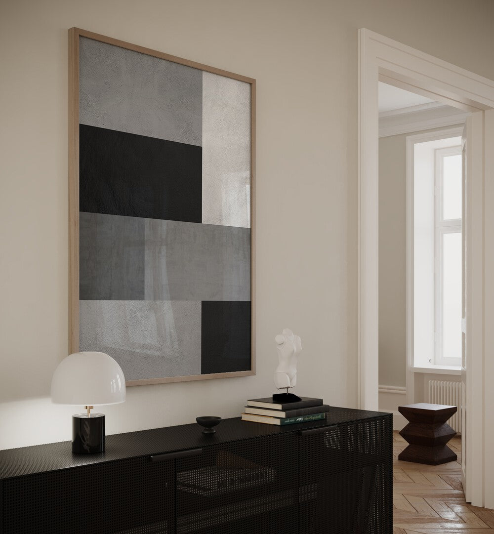 Sophisticated GRAY TEXTURES III, GEOMETRIC ART PRINTS enhance modern interiors with unique, captivating patterns.