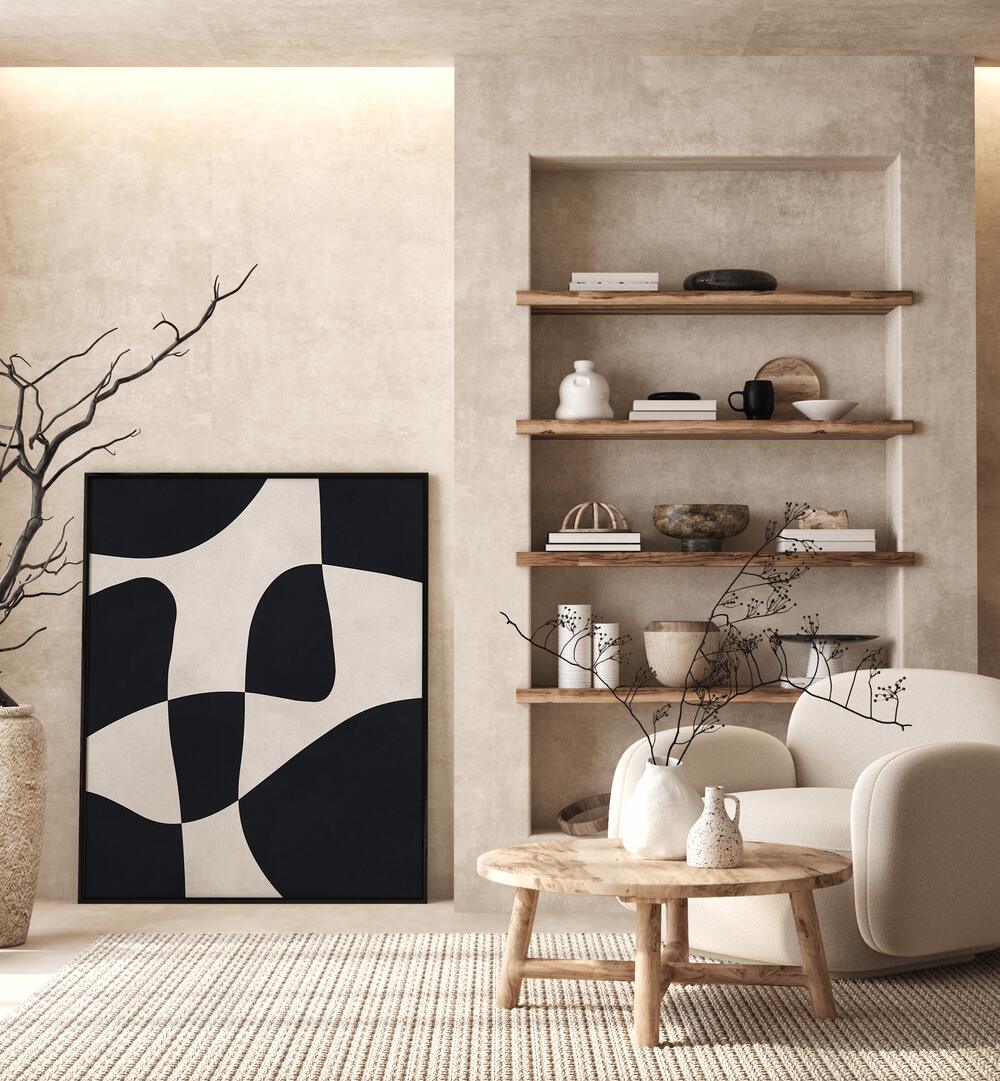 Stylish CURVED SHAPES 3, ABSTRACT PAINTINGS enhance modern decor with elegant lines and smooth surfaces.