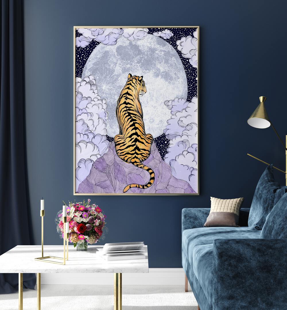 TIGER MOON 2018, ANIMAL PAINTINGS showcase a majestic tiger under a full moon, perfect for wildlife art lovers.