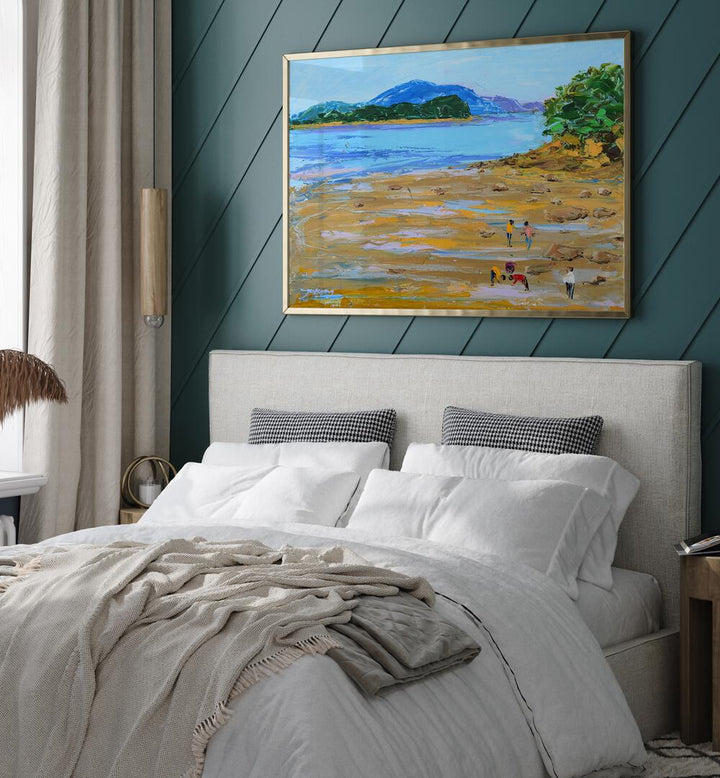 Bright and inviting, BEACH STORY II, BEACH PAINTINGS adds a serene coastal vibe to any modern bedroom decor.