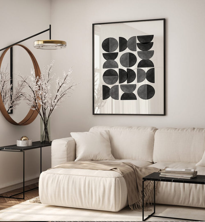 Stylish MID CENTURY, GEOMETRIC ART PRINTS from The Miuus Studio enhancing modern living space decor.