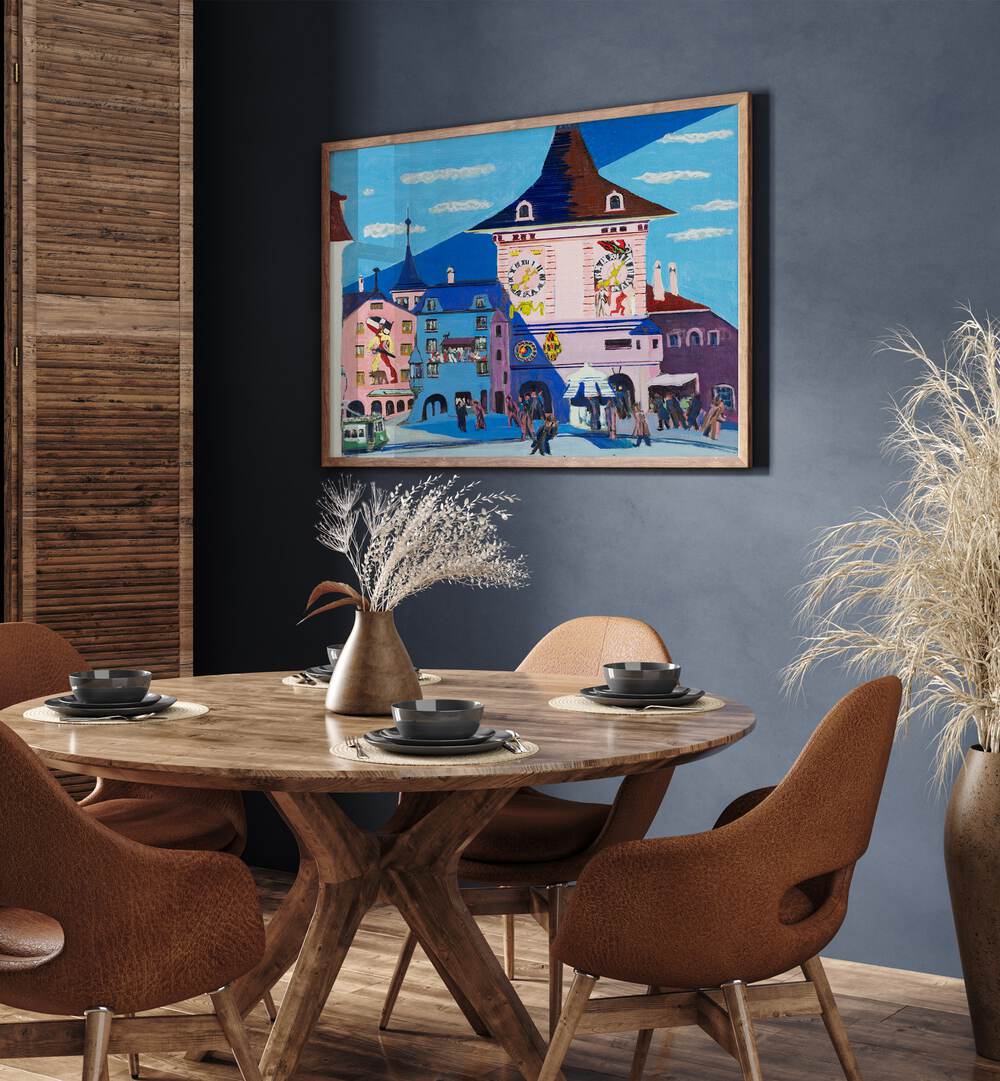 BERN WITH BELLTOWER (1935) , VINTAGE PAINTINGS