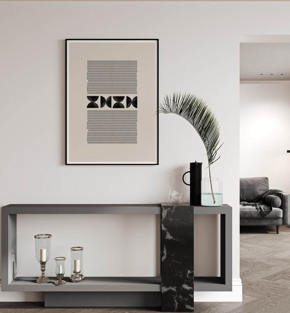 Stylish living room featuring BAB NO.XIX, GEOMETRIC ART PRINTS, enhancing modern decor with artistic elegance.