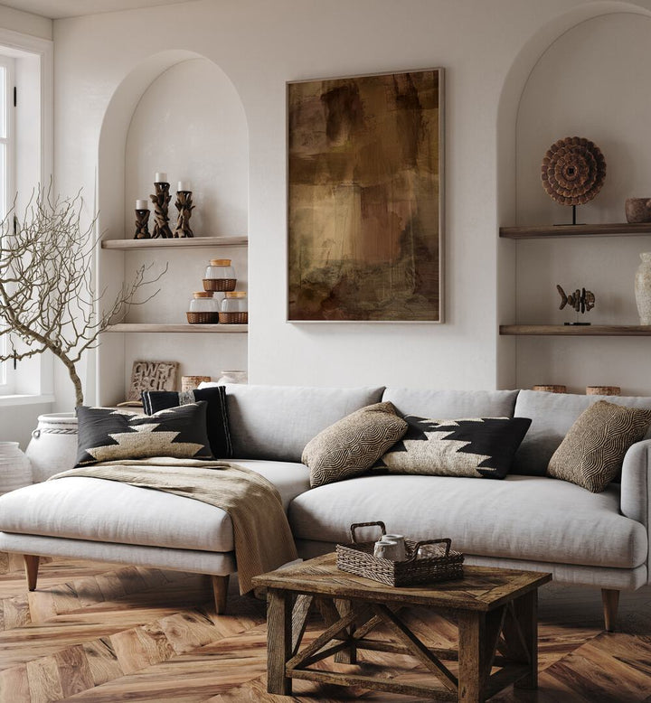 Stylish living room featuring "YESTERDAY'S WISHES, ABSTRACT PAINTINGS" for a modern aesthetic. Perfect for home decor.