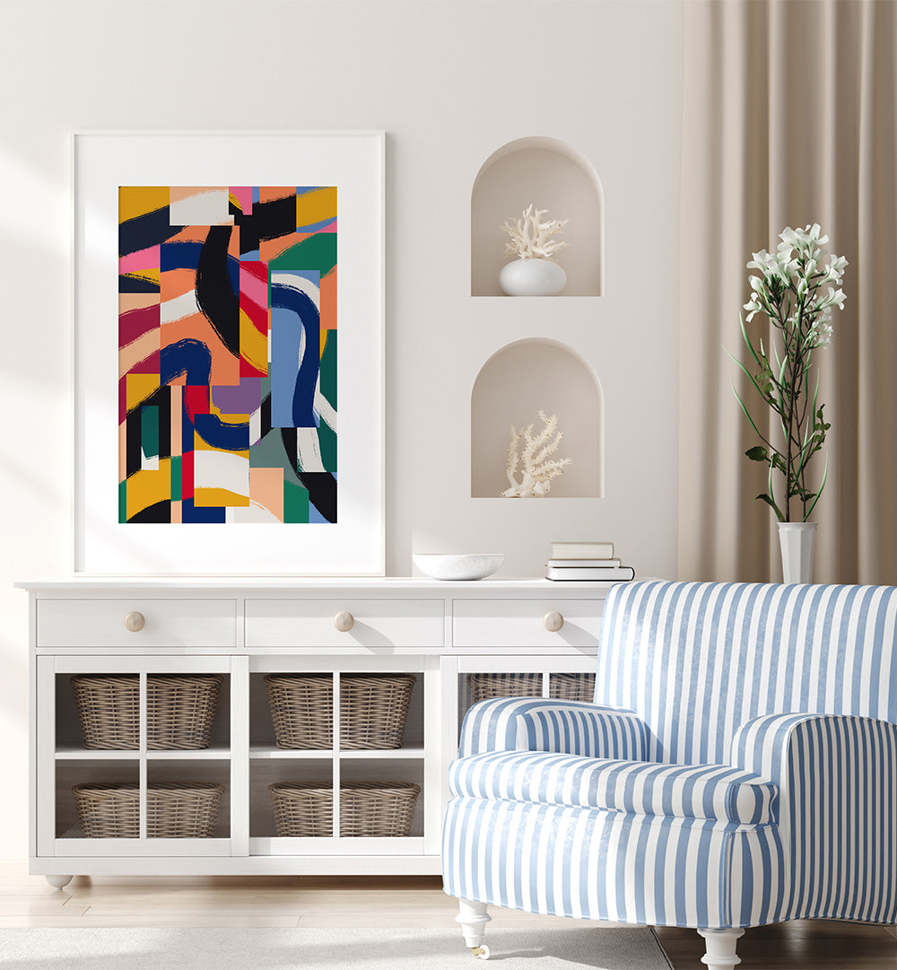 SHAPES WITH DYNAMIC BRUSHSTROKES , ABSTRACT PAINTINGS