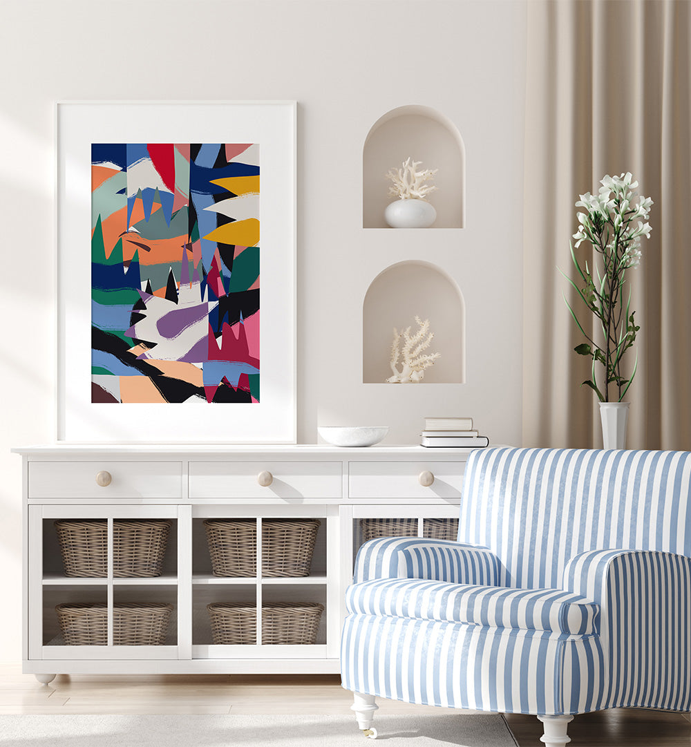 GEOMETRICAL CUT OUT WITH RIBBONS , ABSTRACT PAINTINGS