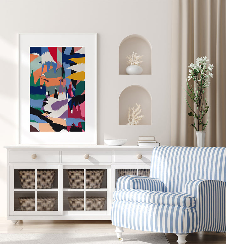 GEOMETRICAL CUT OUT WITH RIBBONS , ABSTRACT PAINTINGS