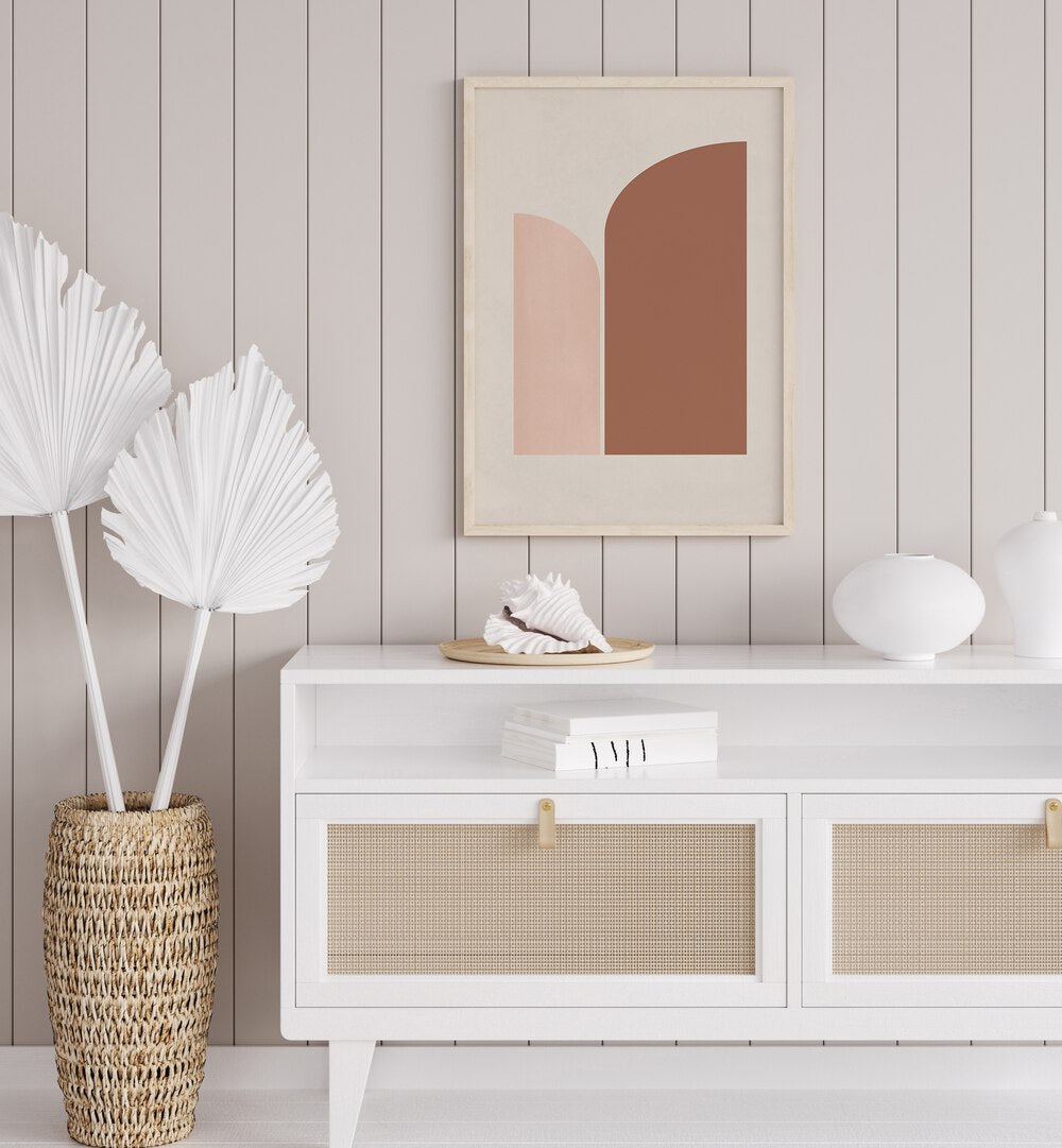 Stylish RETRO GEOMETRIC V, GEOMETRIC ART PRINTS enhancing modern decor with vintage charm in a chic living space.
