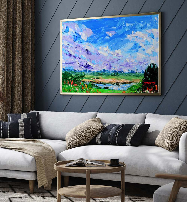 Vibrant WILDFLOWERS AND SKY, LANDSCAPE PAINTINGS add color and serenity to modern home decor. Perfect for your space!