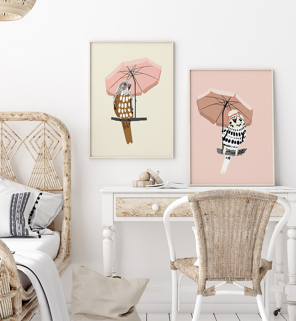 UNDER THE UMBRELLA , SET OF 2 PAINTINGS