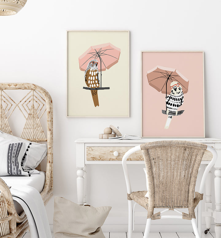 UNDER THE UMBRELLA , SET OF 2 PAINTINGS