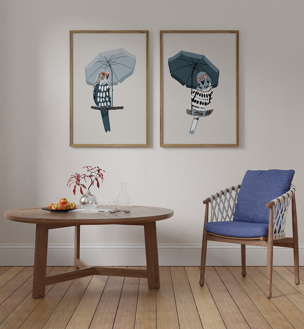 UNDER THE UMBRELLA , SET OF 2 PAINTINGS