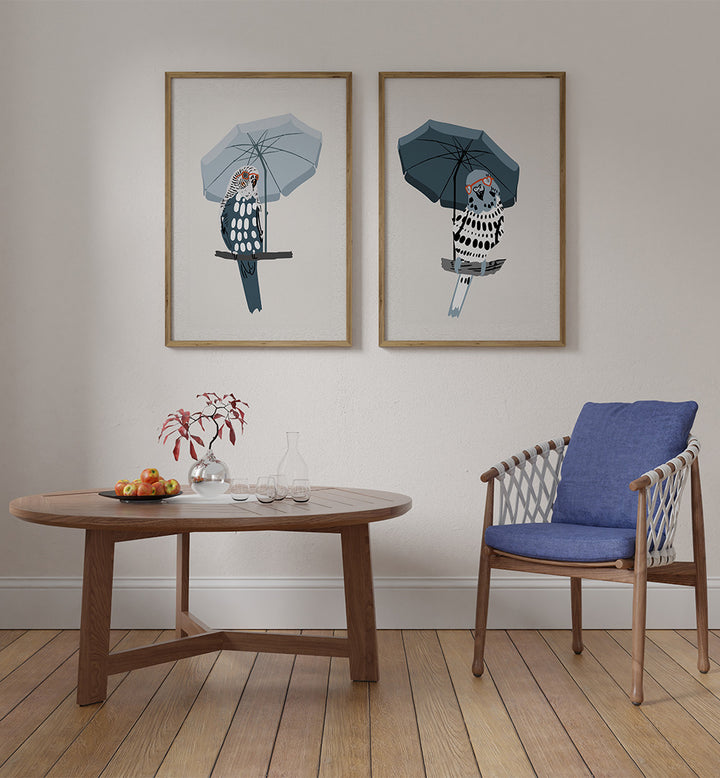 UNDER THE UMBRELLA , SET OF 2 PAINTINGS