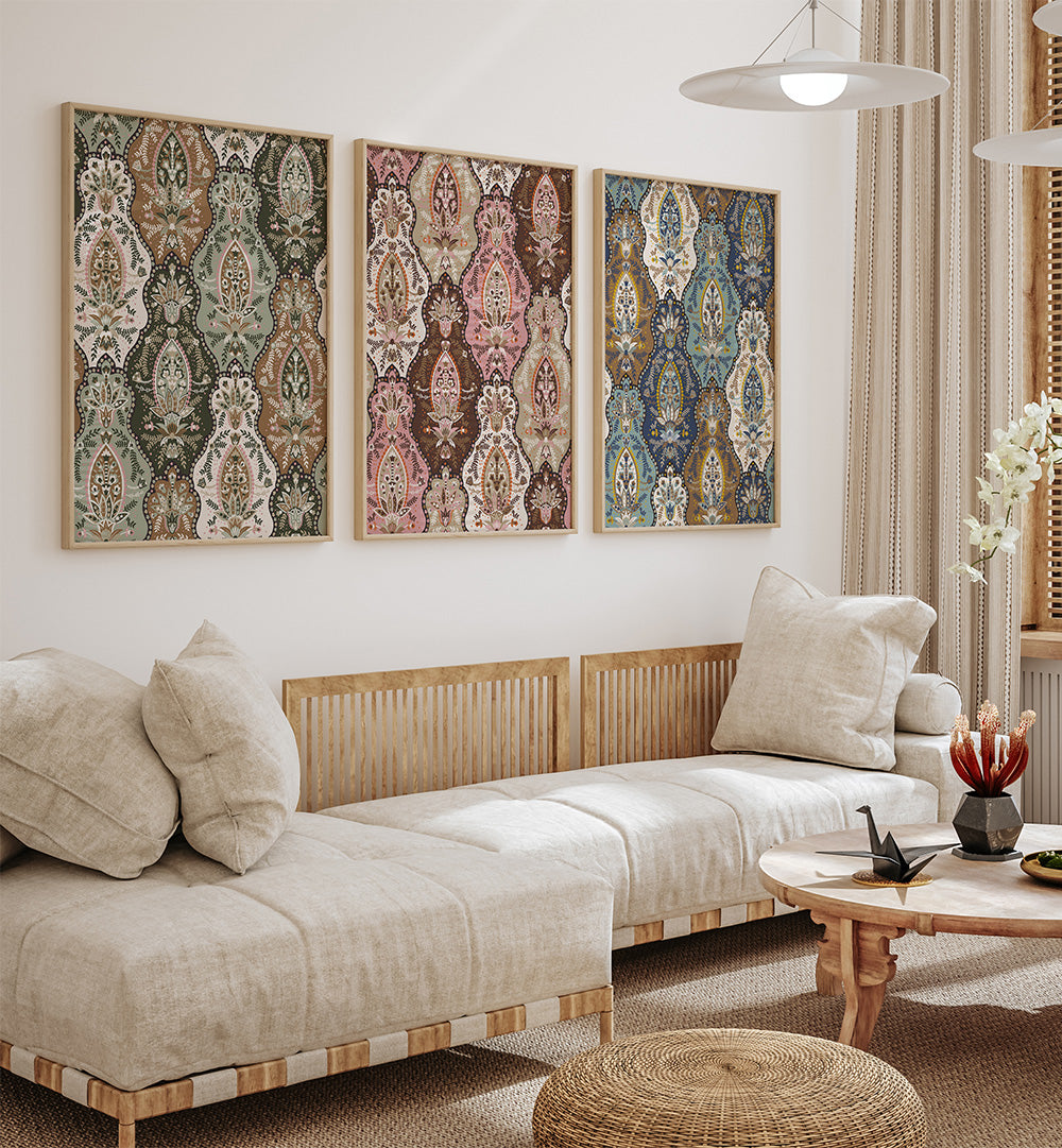 HERITAGE PATTERN  , SET OF 3 PAINTINGS