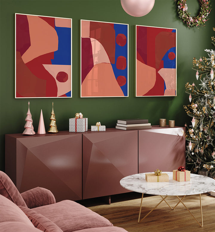 EMBER BLUE , SET OF 3 PAINTINGS