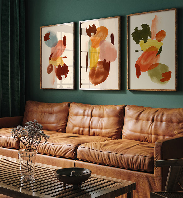 ABSTRACT TABLEAUX , SET OF 3 PAINTINGS