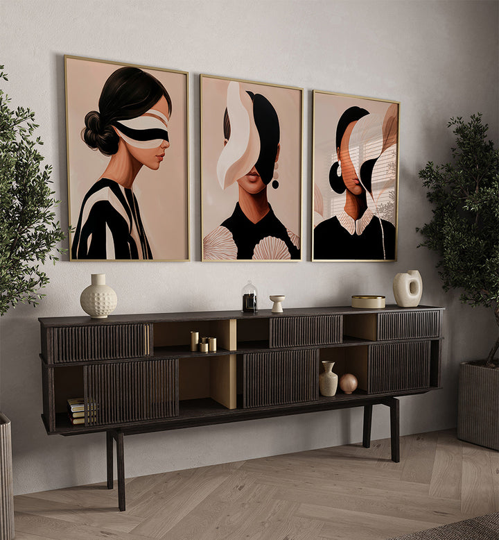 COUTURE WALL , SET OF 3 PAINTINGS