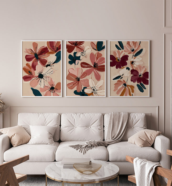PAINTED PETALS , SET OF 3 PAINTINGS