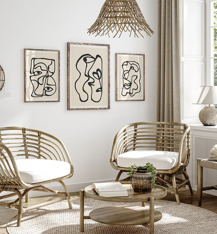 FACES IN FLOW , SET OF 3 PAINTINGS