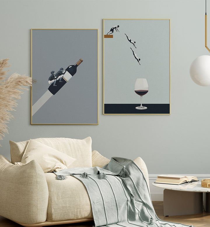 THE GREAT WINE DIVE SET , SET OF 2 PAINTINGS