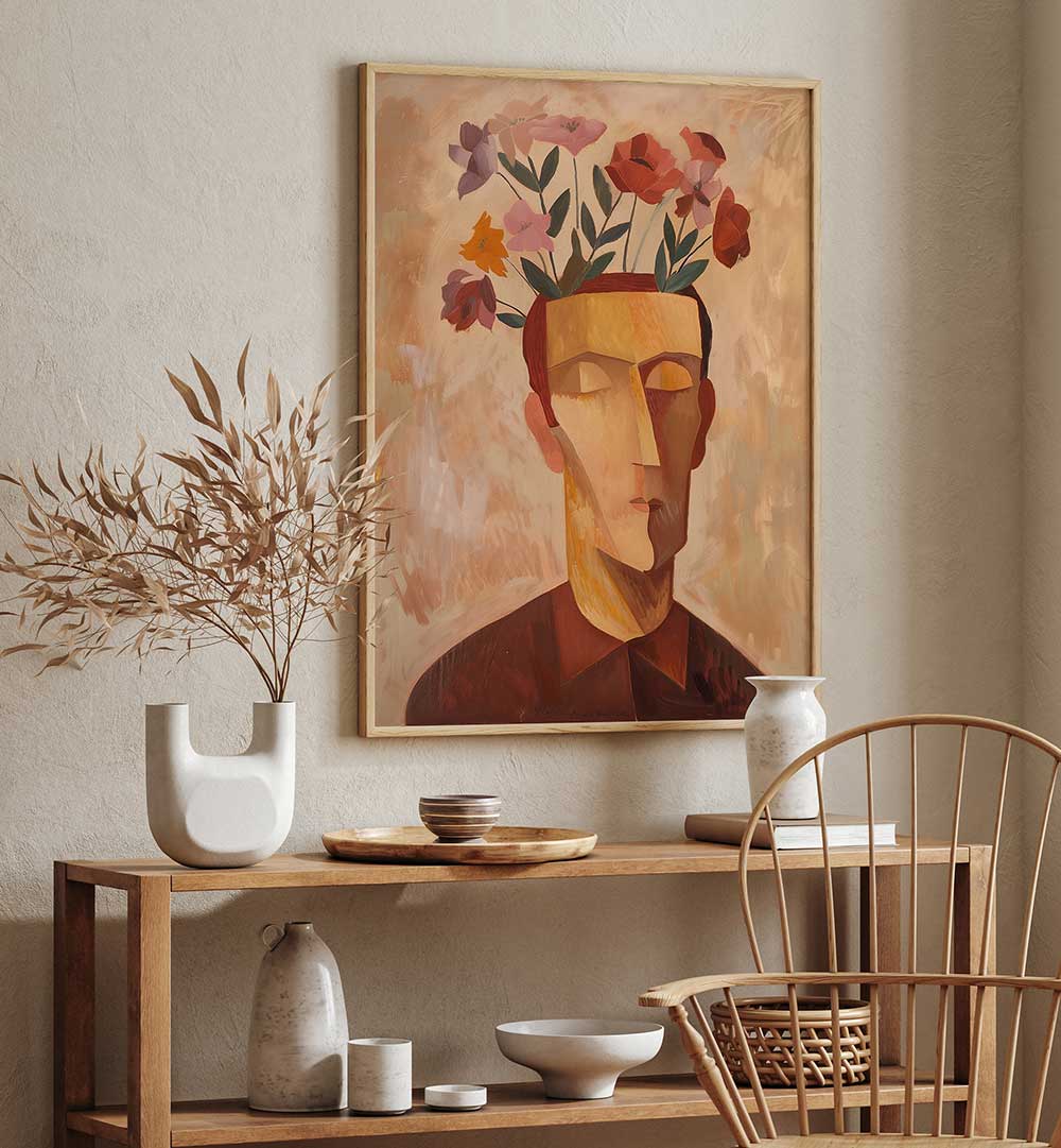 MAN WITH FLOWERS , PORTRAITS & FIGURATIVE ILLUSTRATIONS