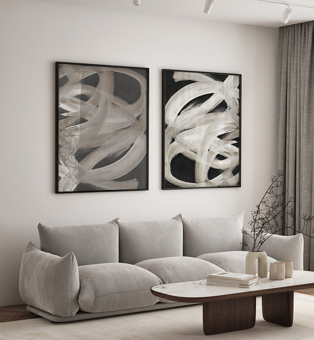 MIDNIGHT MINIMALIST SET , SET OF 2 PAINTINGS