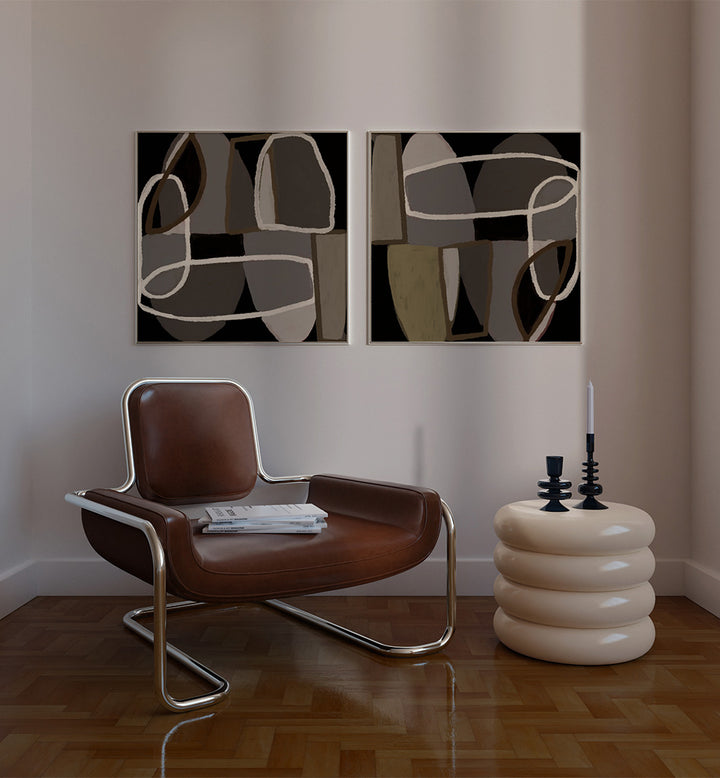 INTERWOVEN SHAPES SET , SET OF 2 PAINTINGS