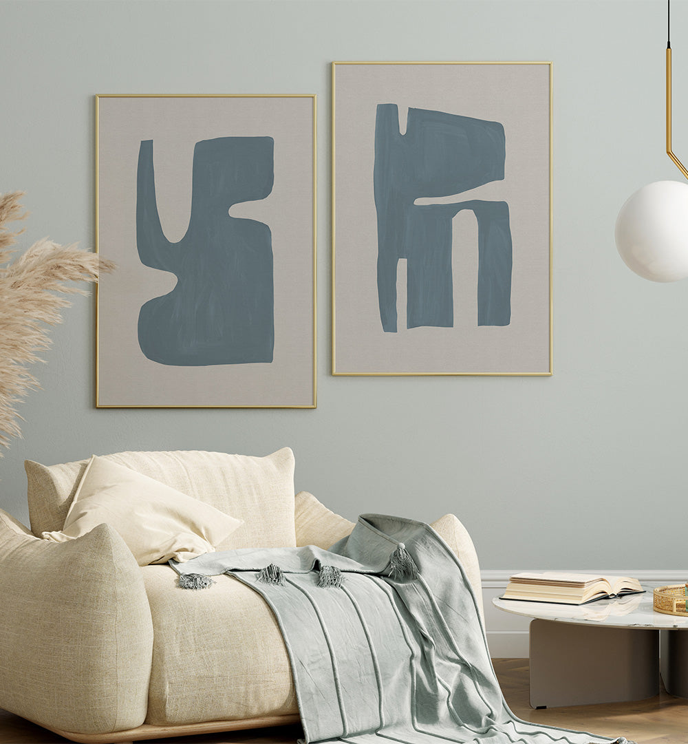 JAPANDI BLUE SET , SET OF 2 PAINTINGS