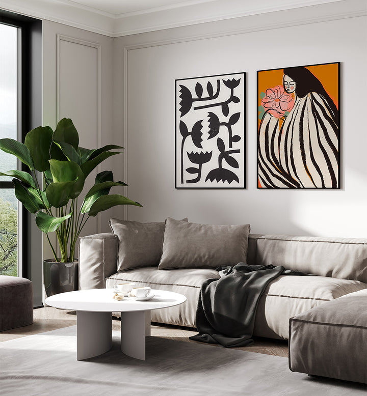 OCHRE MUSE SET , SET OF 2 PAINTINGS