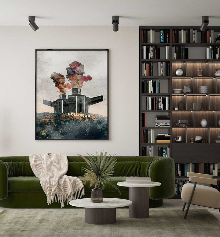 Stylish living room featuring HOLLYWOOD, SURREAL ART PRINTS, adding a unique artistic touch to your decor.