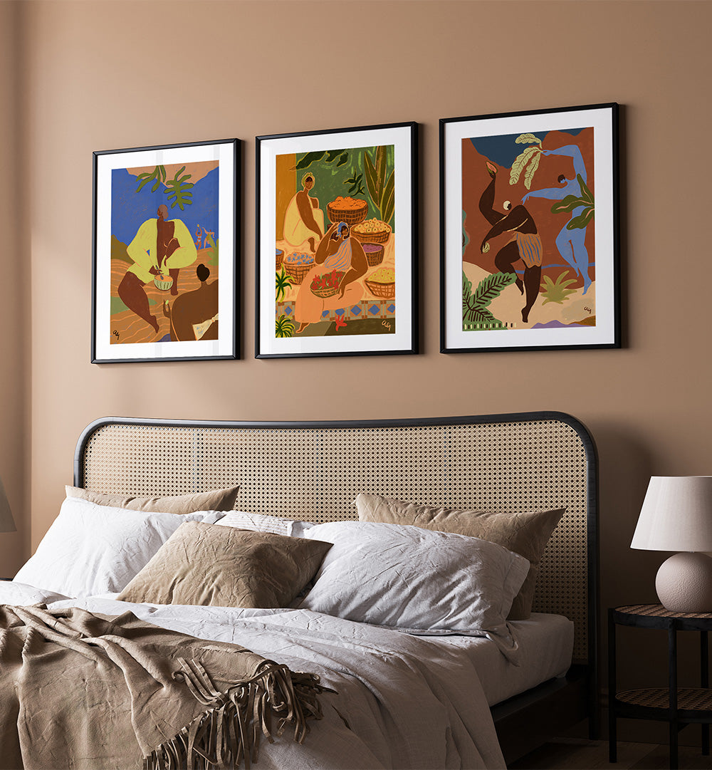 FOLK HARMONY , SET OF 3 PAINTINGS