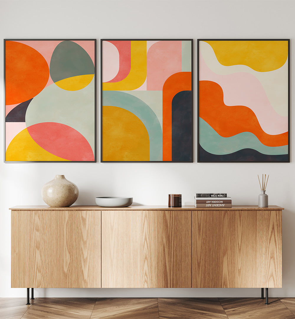 GOLDEN HOUR ABSTRACTS , SET OF 3 PAINTINGS