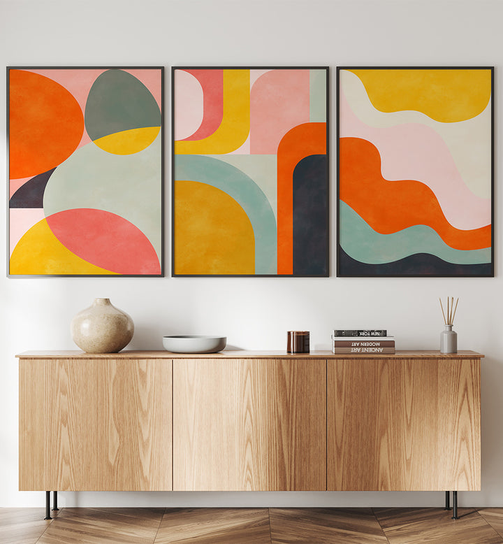GOLDEN HOUR ABSTRACTS , SET OF 3 PAINTINGS