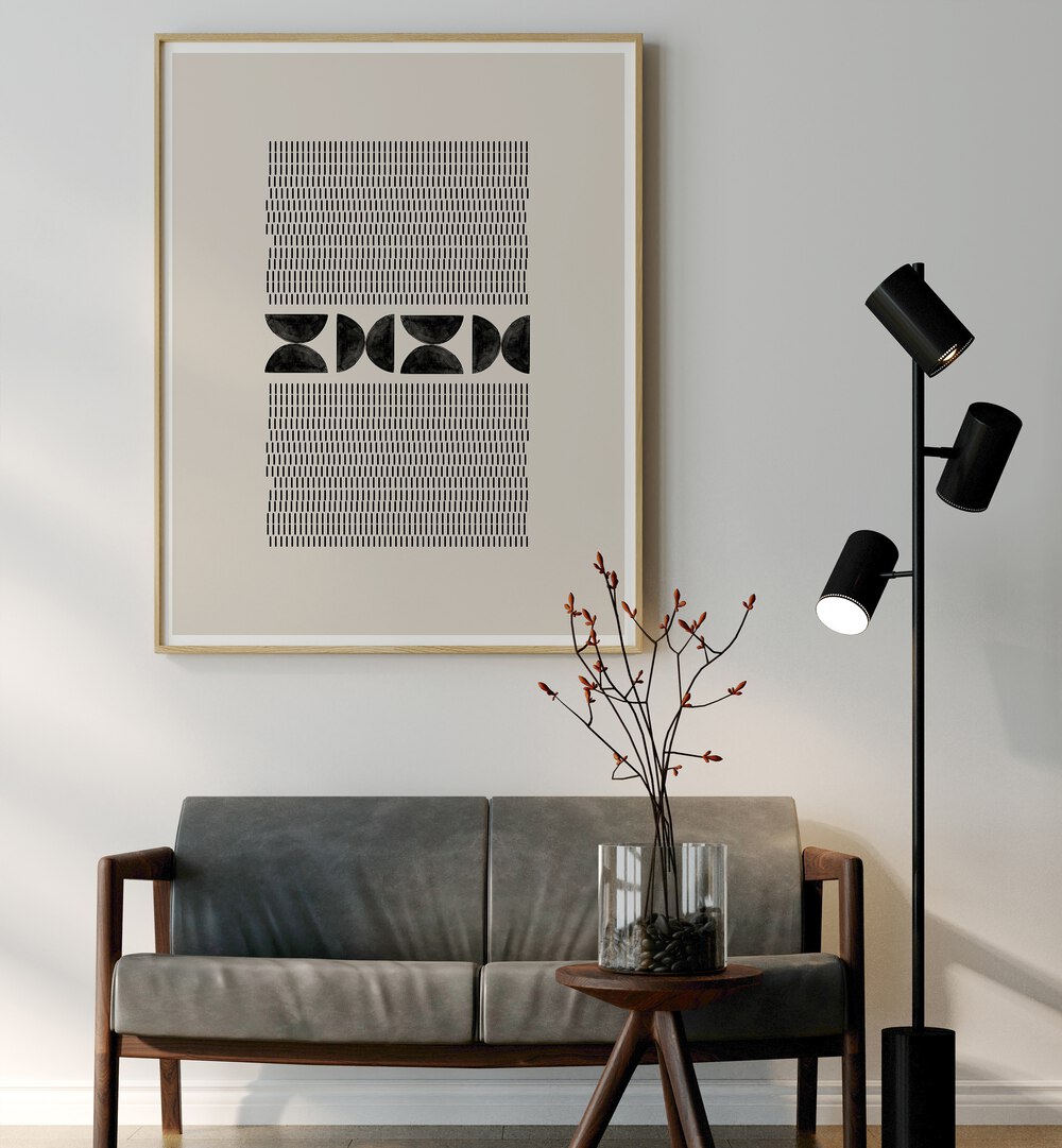 Elevate your space with BAB NO.XIX, GEOMETRIC ART PRINTS, featuring modern abstract designs in a stylish setting.