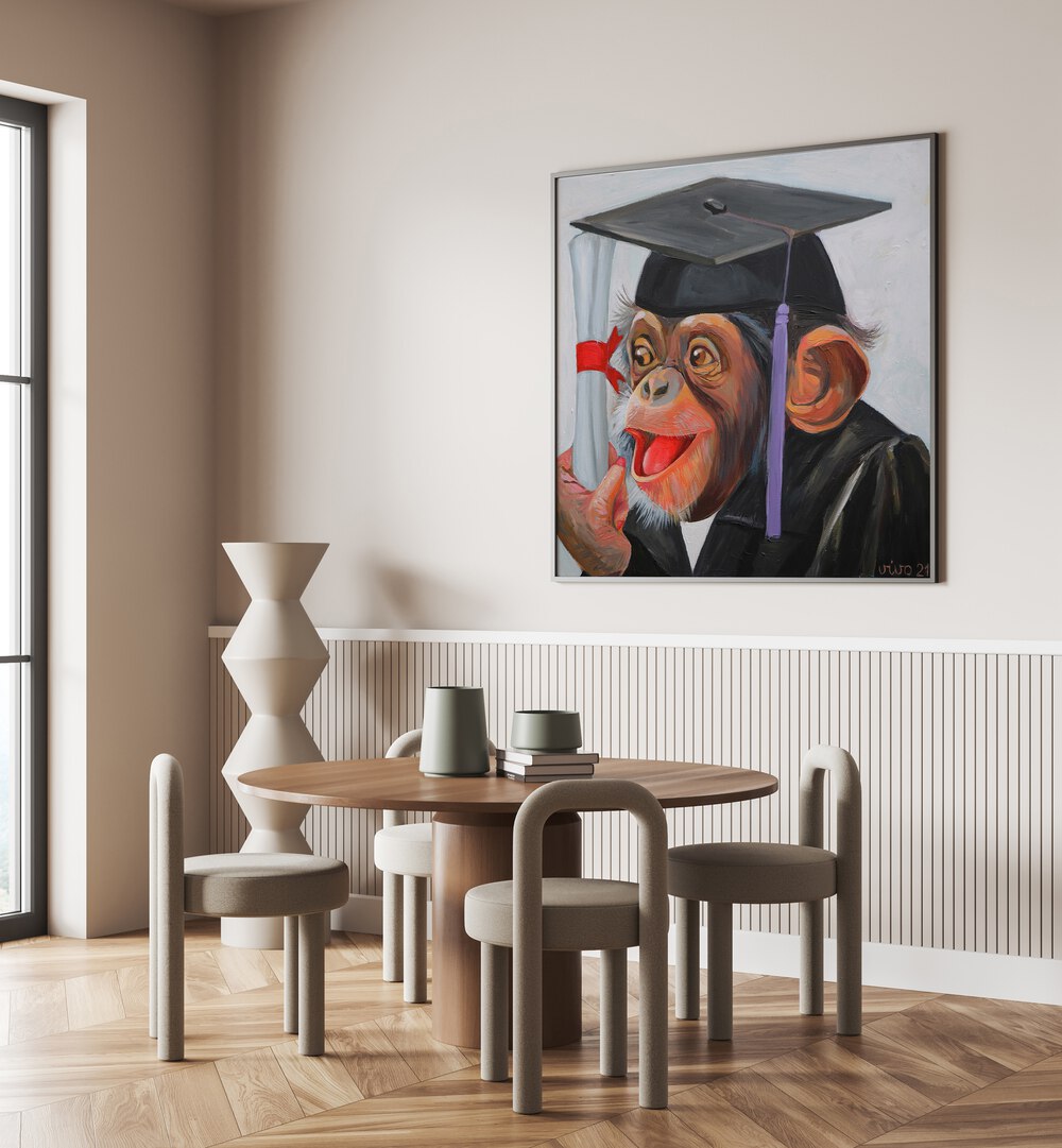 Celebrate fun with CHIMP GRADUATION DAY, COMIC POSTERS, perfect for comic art lovers and vibrant decor!