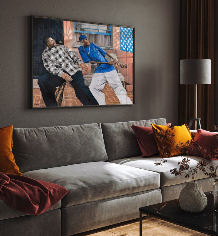 Stylish living room featuring FRIDAY, AFRICAN ART PAINTINGS, enhancing your space with vibrant culture and creativity.