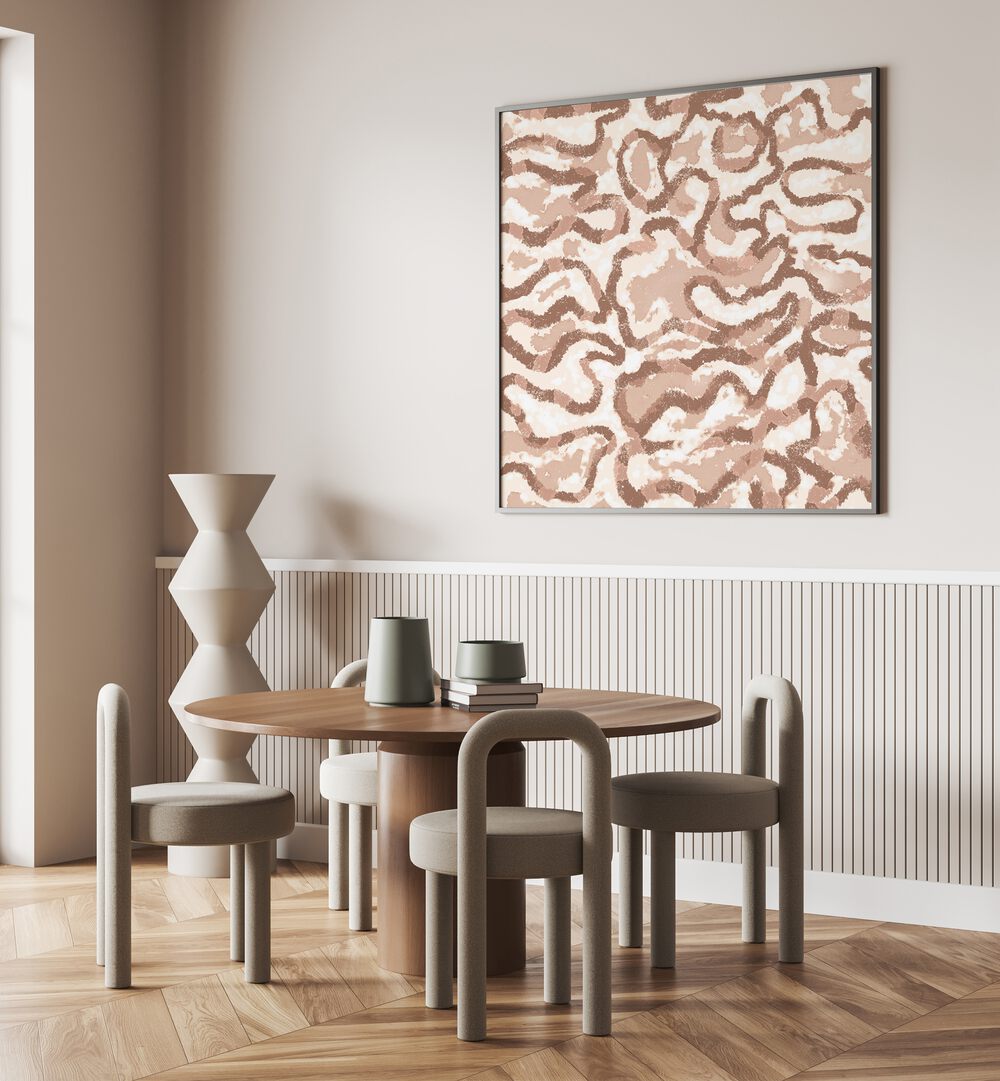 Stylish LABYRINTH Abstract Paintings adding a captivating touch to modern interiors, blending colors and emotions beautifully.