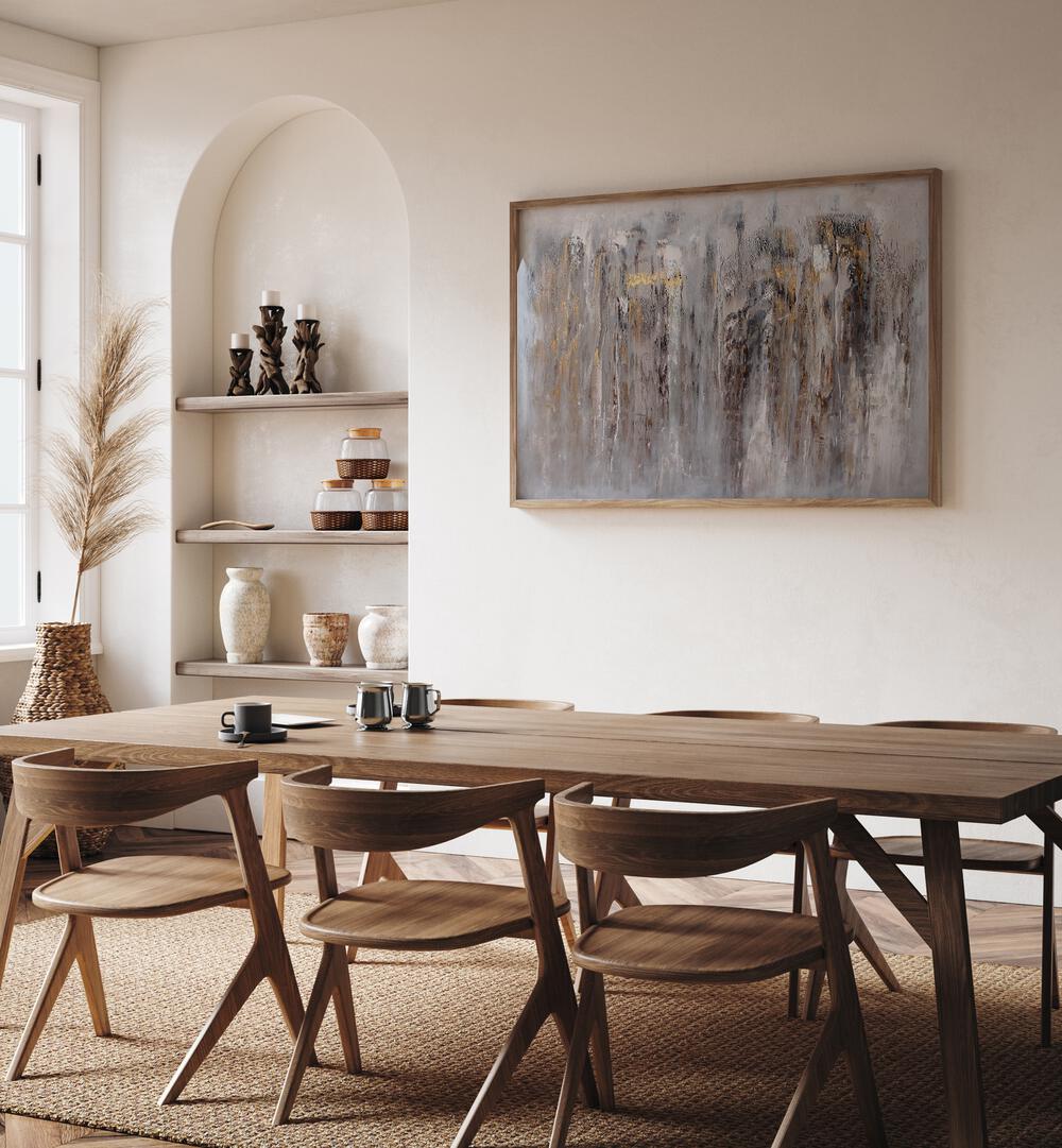 Stylish dining space featuring LEO, ABSTRACT PAINTINGS, enhancing the modern decor with elegant artistry.