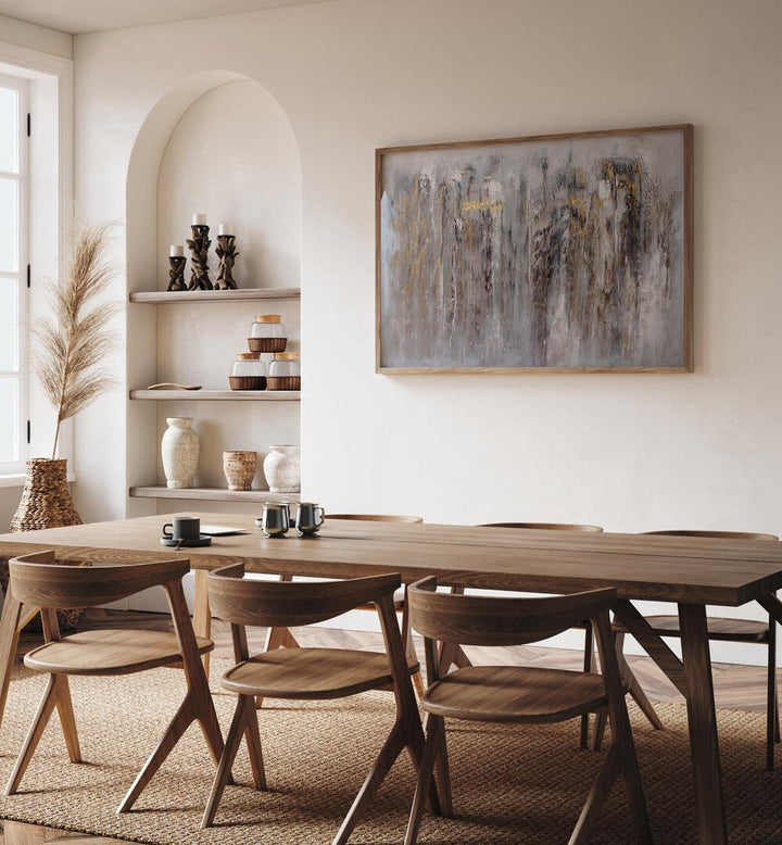 Stylish dining space featuring LEO, ABSTRACT PAINTINGS, enhancing the modern decor with elegant artistry.
