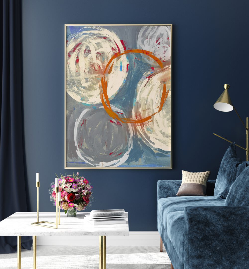 Modern living room featuring LINKED TOGETHER, ABSTRACT PAINTINGS, enhancing your space with vibrant colors and form.