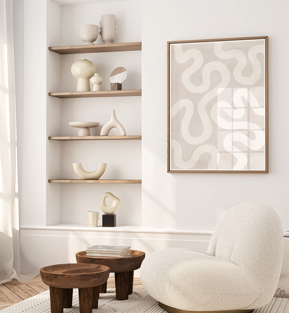 Elegant setting featuring UNDULATING CURVES II, ABSTRACT PAINTINGS, enhancing modern decor with its flowing lines.