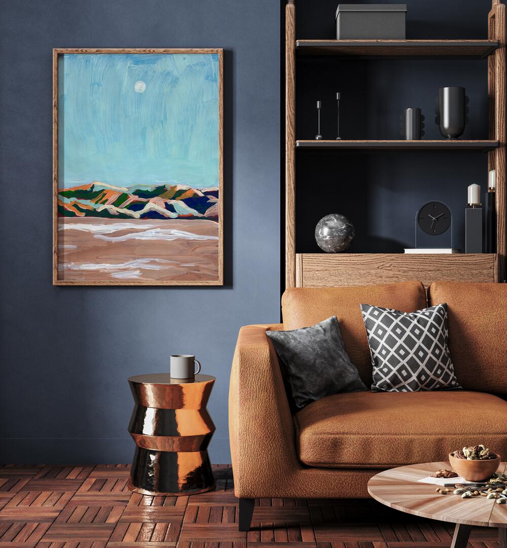 Vibrant COLOURFUL DESSERT, LANDSCAPE PAINTINGS adorns a stylish living room, bringing artistic charm to your space.