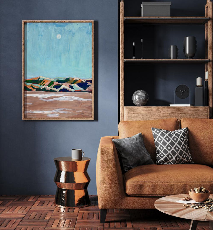 Vibrant COLOURFUL DESSERT, LANDSCAPE PAINTINGS adorns a stylish living room, bringing artistic charm to your space.