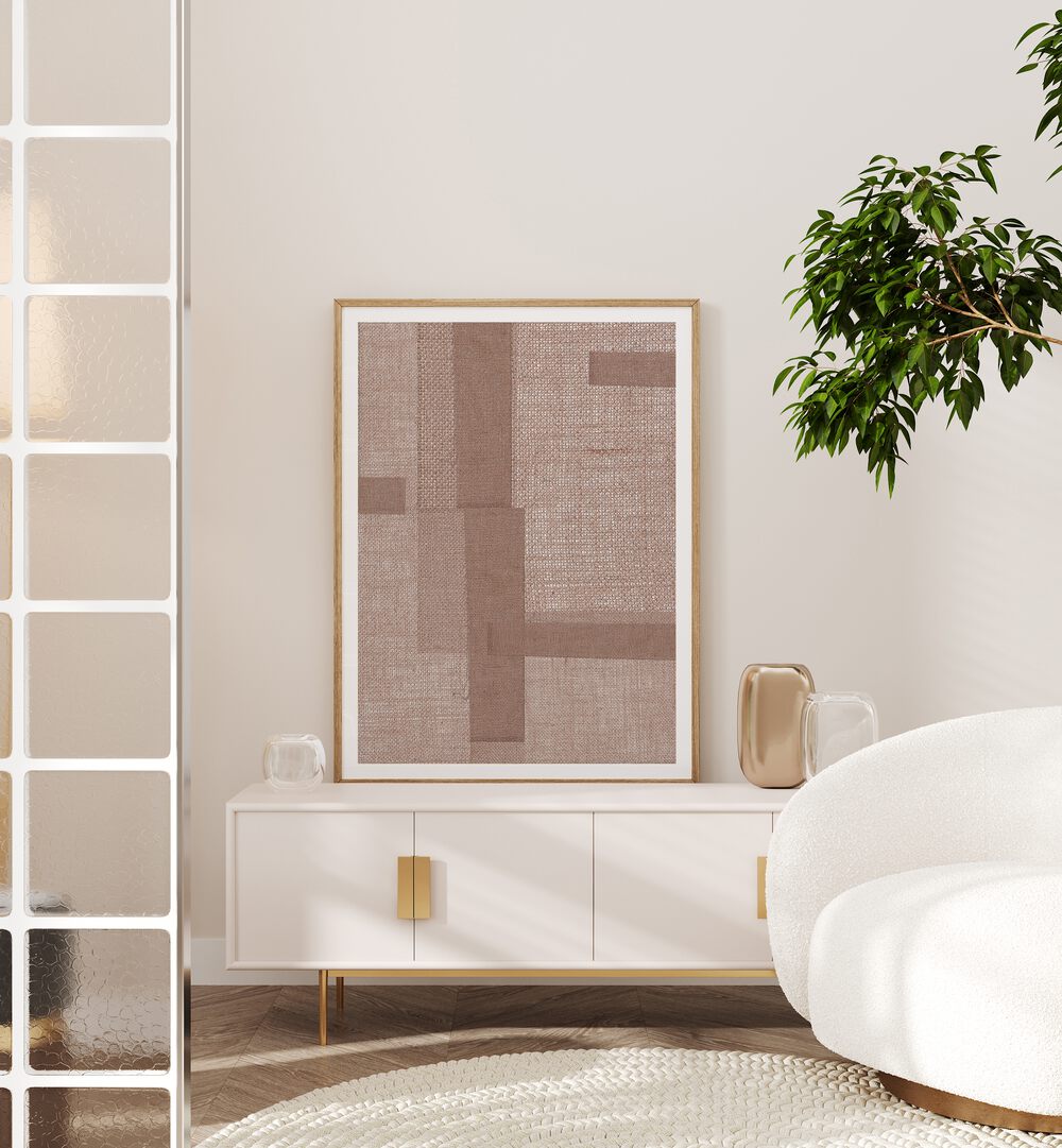 Stylish interior featuring the FABRIC PATTERN COLLAGE V, ABSTRACT PAINTINGS from The Miuus Studio, enhancing modern decor.