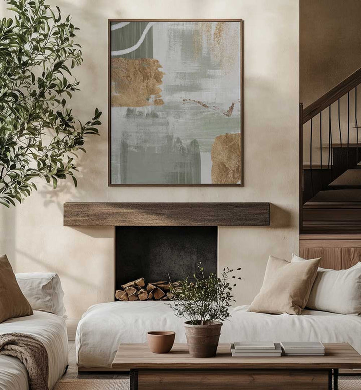 WHITE LINES ON GREEN II , BOHO ART PAINTINGS