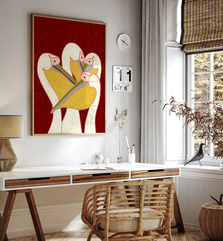 PELICANS OF THE BURGUNDY SKY  ,ANIMAL PAINTINGS