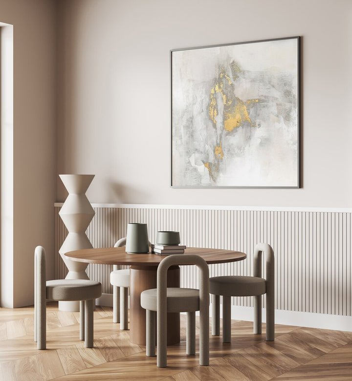 Stylish dining space featuring YOSEMITE FALLS II, ABSTRACT PAINTINGS, enhancing modern interior decor.