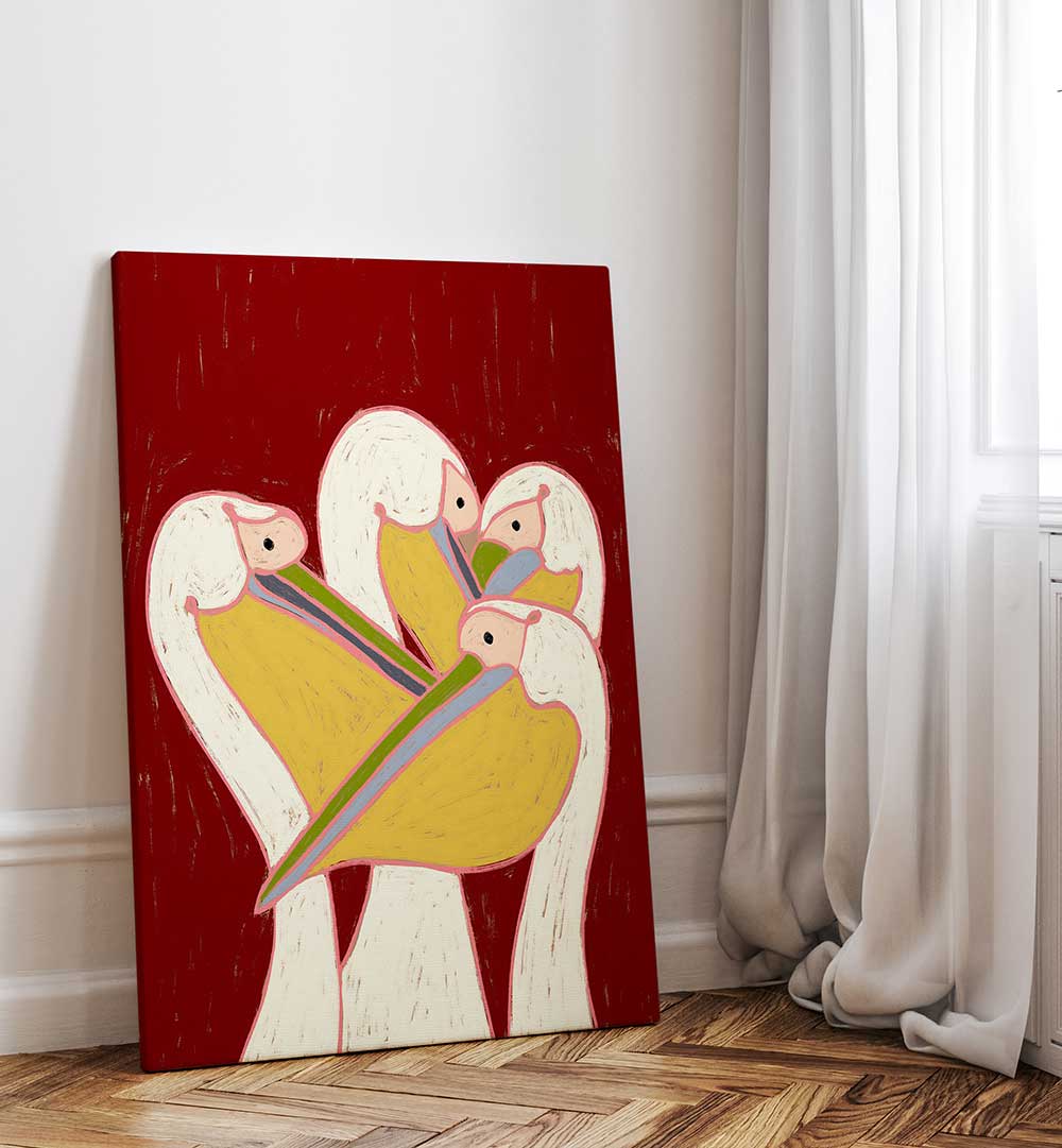 PELICANS OF THE BURGUNDY SKY  ,ANIMAL PAINTINGS